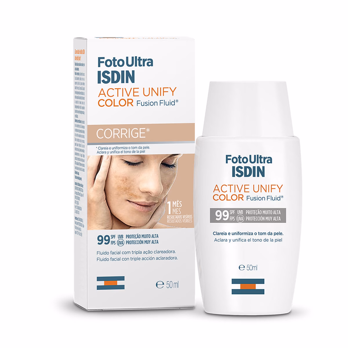 Protetor Solar e Clareador Facial ISDIN Active Unify FPS 99 com cor - 50ml